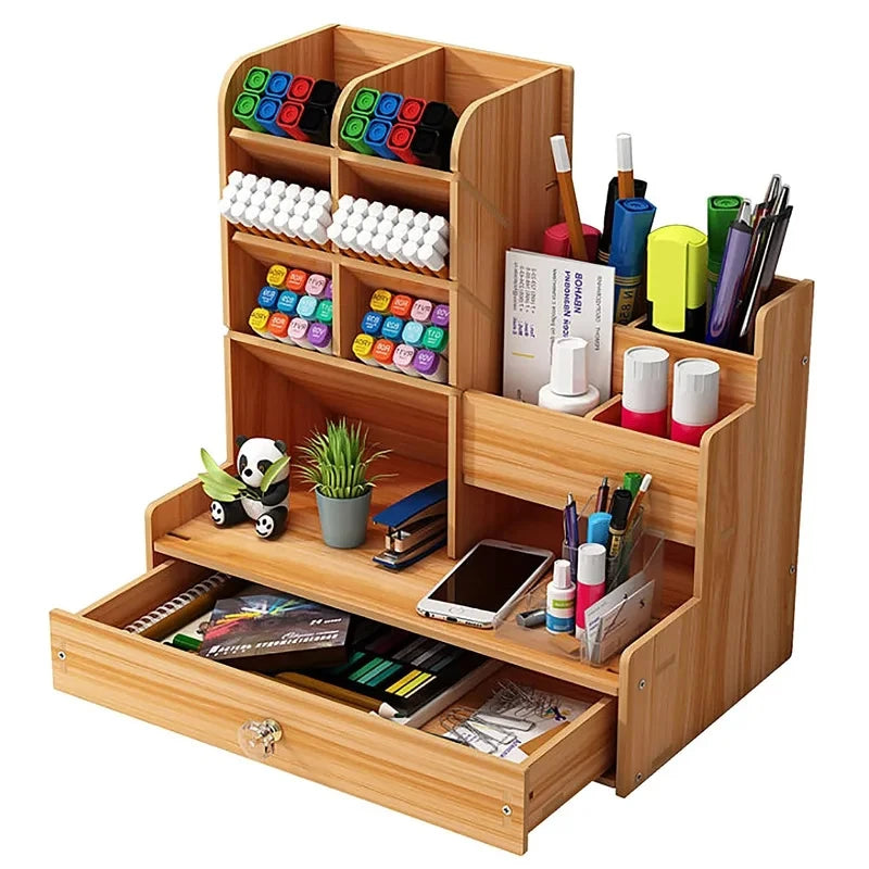 Wooden Desktop Organiser with Drawer – Home & Office Storage