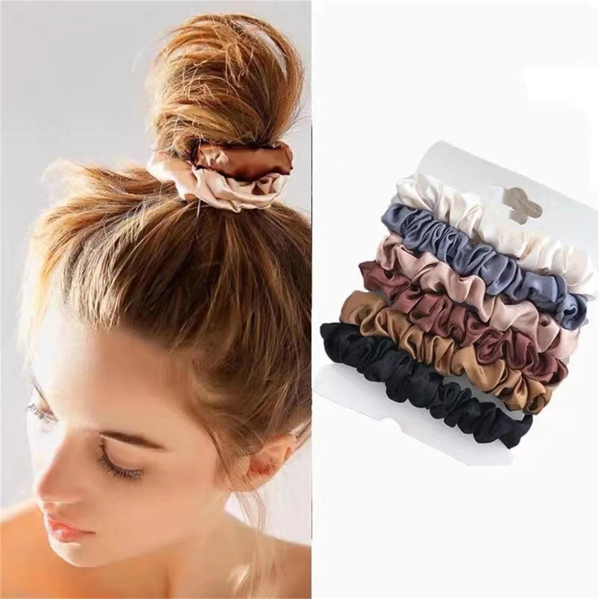 6-Piece Satin Hair Scrunchies Set – Soft, Gentle Hair Ties