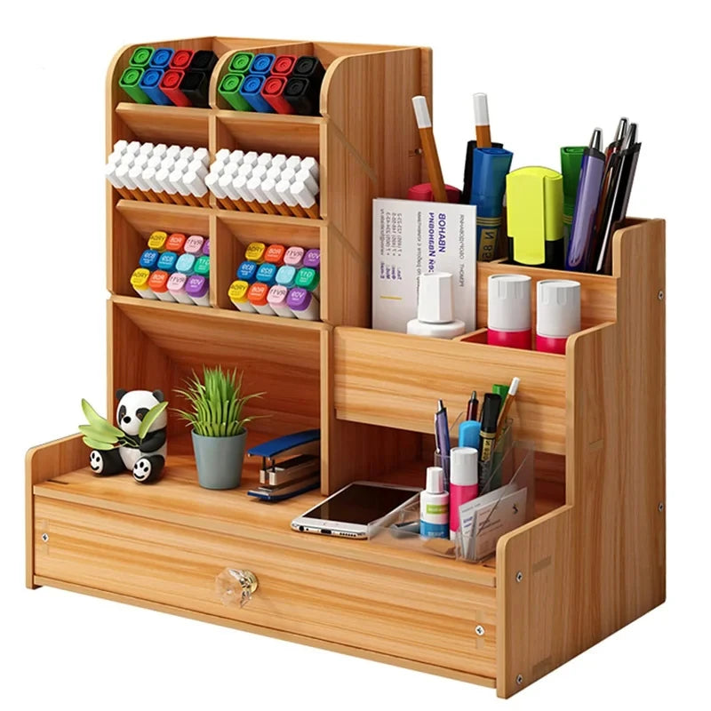Wooden Desktop Organiser with Drawer – Home & Office Storage