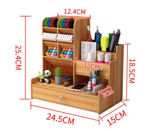 Wooden Desktop Organiser with Drawer – Home & Office Storage