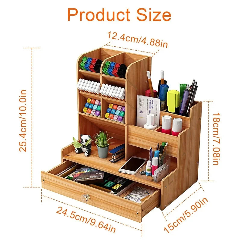 Wooden Desktop Organiser with Drawer – Home & Office Storage