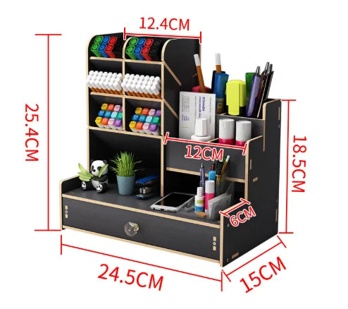 Wooden Desktop Organiser with Drawer – Home & Office Storage